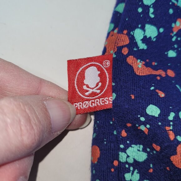 Cropp Progress Hoodie Adult S Blue Splash Paint Skull Crossbones Streetwear Flaw - Picture 6 of 14